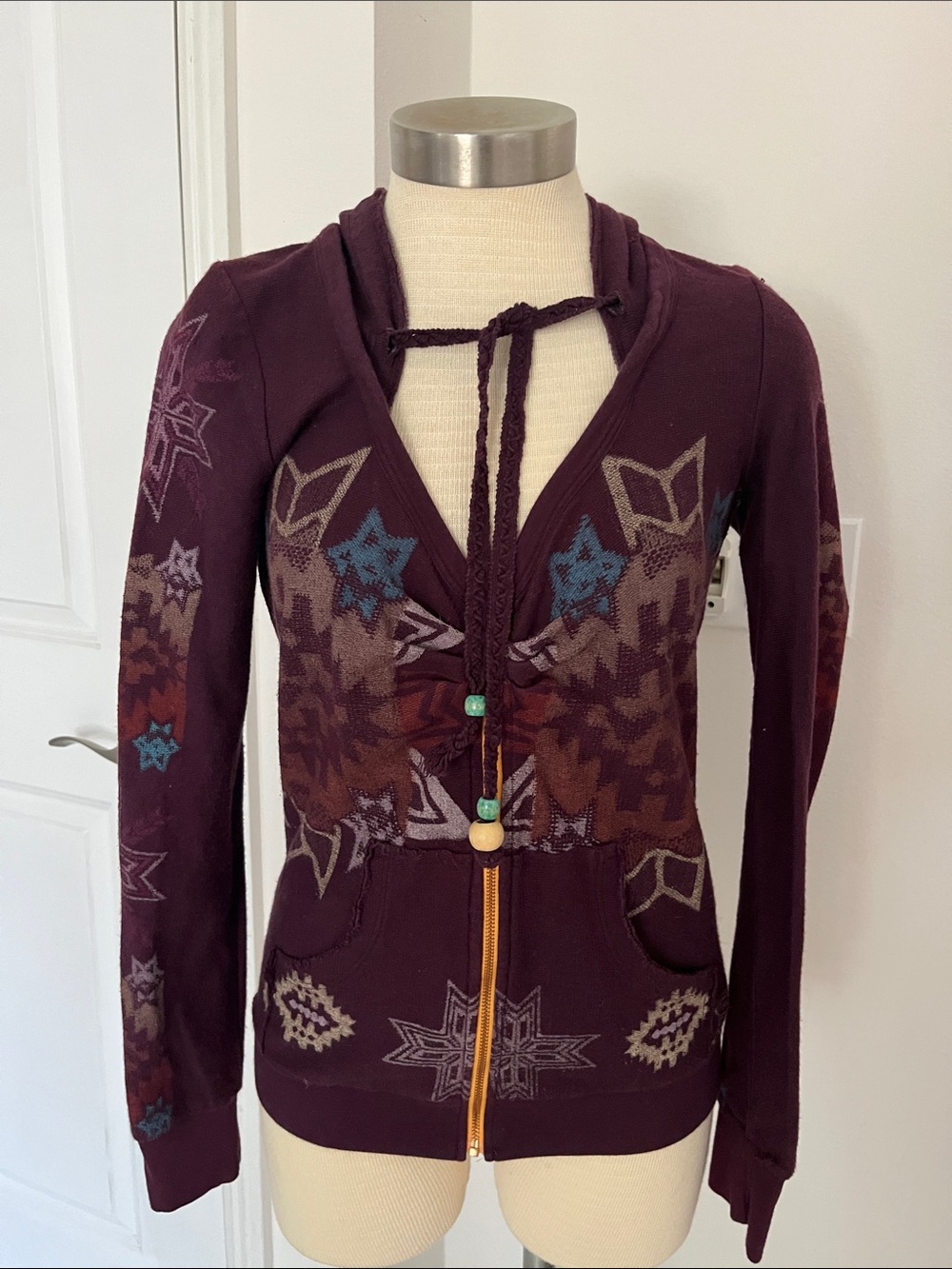 Scrapbook Plum Patterned V-Neck Zip Sweater